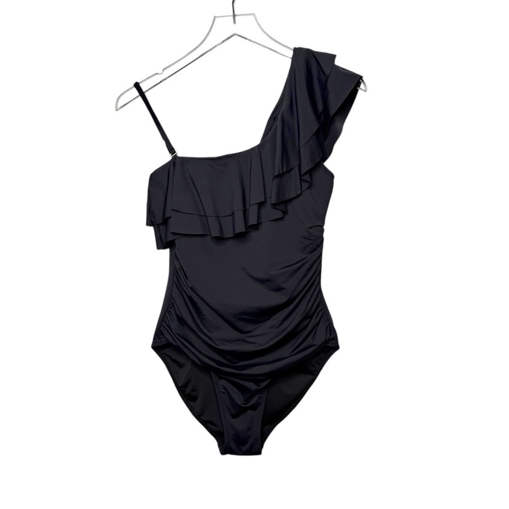 NEW Tahari Black One Shoulder Women’s Ruched One Piece Swimsuit Sz S